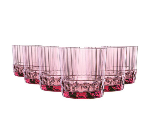 Bormioli Rocco America '20s Set Of 6 DOF Glasses, 12.5 Oz. Colored Crystal Glass, Lilac Rose, Made in Italy