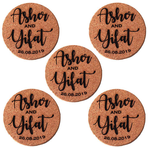 Personalized Cork Coasters, Set of 5, Custom Engraved Round Monogram Coasters, Wedding Gifts, Bridal Shower Gifts, Wedding Favors, Housewarming