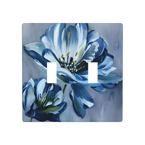 Blue Flowers Light Switch Cover Plate Decorative 2 Gang Toggle Wall Plates for Electrical Light Switches and Outlet Double Toggle