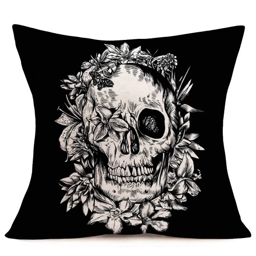 Doitely Halloween Skull Pillow Covers 24x24 Inches Square Cotton Linen Goth Decor Black Skeleton with Flower Butterfly Decoration Throw Pillow Case Cushion Cover for Kitchen Sofa (Skull, 24x24)