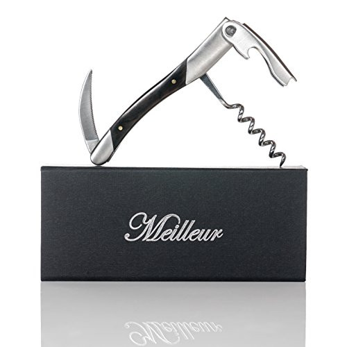 Professional Waiters Corkscrew with Gift Box  Ebony Wood, Stainless Steel, Single Lever, All-in-one Corkscrew, Wine Opener, Bottle Opener and Foil Cutter made for Sommeliers, Waiters and Bartenders