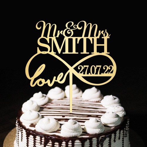 Personalised Wedding Engagement Cake Toppers Mr & Mrs Anniversary Wedding Party Decor For Bride And Groom Engagement Gifts Mirror Gold