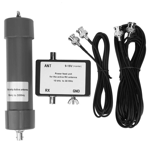 Mini Whip Active Antenna, 10KHz-30MHz 9-15V HF LF VHF SDR RX Active Antenna w/Portable BNC-BNC Coaxial Cable 3m/6m + Power Feed Unit