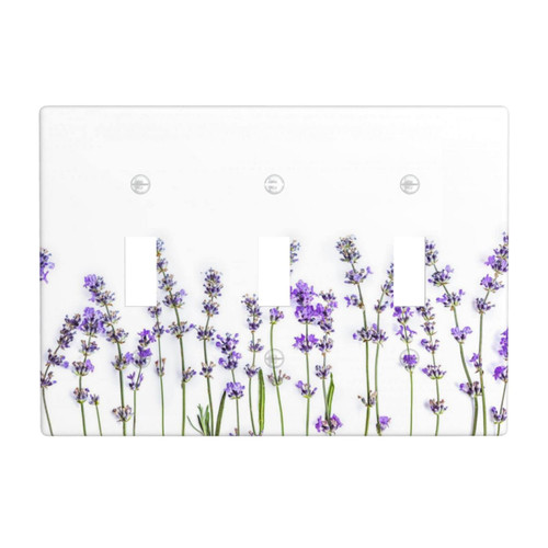 Purple Lavender Flower Light Switch Cover Decorative Triple Toggle Switch Plate Covers Plastic Wall Plates for Kitchen Bathroom Living Room