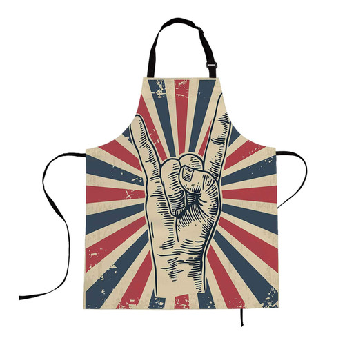 HOSNYE Aprons Poster Apron Hand Drawn Rock and Roll Hand Sign in a Graphic Style Kitchen Bib with Adjustable Neck for Cooking Gardening,Adult Size