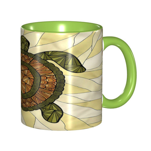 LIGUTARS Large Ceramic Coffee Mug, Turtle Personalized Mug, Turtle Zentangle Artwork, 11oz, For Office and Home, Multicolor