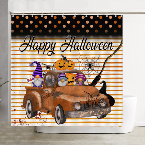 COVOME Halloween Gnome Pumpkins Bath Curtain Happy Halloween Shower Curtain with 12 Hooks Washable Durable Polyester Fabric with Reinforced Buttonholes for Master and Guest Bathroom 72" W X 72" L