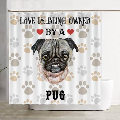 COVOME Love is Being Owned by A Dog Shower Curtains for Bathroom, Gifts for Dog Pet Lover Shower Curtains Modern Home Bathroom Decorations 72" Wx72 L Waterproof Fabric with 12 Hooks