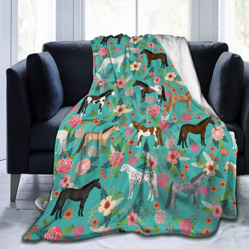 Horse Blanket for Girl, Horse Gift for Girls Women Farm Horses Throw Blanket Flower Blanket Flannel Fleece Bed Blanket Lightweight Cozy Plush Blanket for Bedroom Living Rooms Sofa Couch 50"X40" Horse Blanket for Girl, Horse Gift for Girls Women Farm Horses Throw Blanket Flower Blanket Flannel Fleece Bed Blanket Lightweight Cozy Plush Blanket for Bedroom Living Rooms Sofa Couch 50"X40"