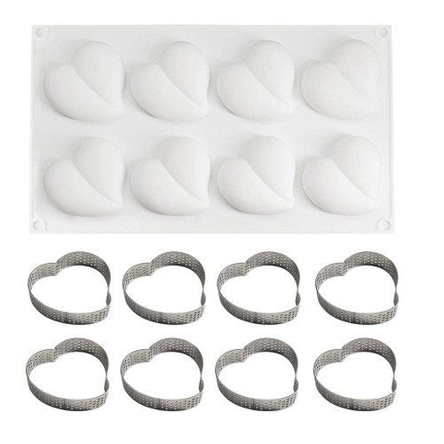 SRLIWHITE Heart Cake Mould Silicone Dessert Mould Mousses Cheesecake Ice Cream Cake Mould Chocolate Mould Jelly Pudding Mould (Color : 8 Ring 1Mold)