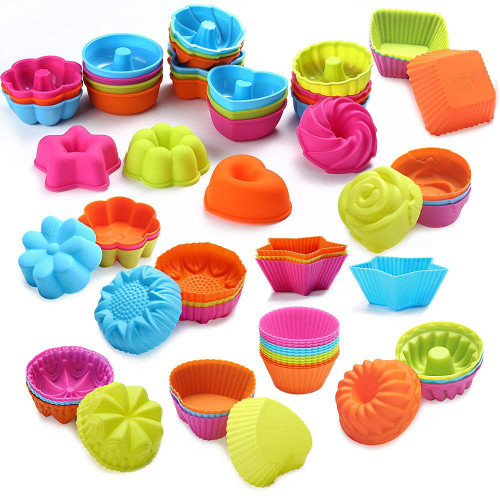 SRLIWHITE 24/36 Pcs Muffin Mould 3D Cake Cup Silicone Cupcake Mold Nonstick Baking Tools Cake Mould Chocolate Mould (Color : 12 Pieces Bright)
