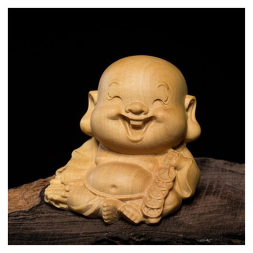 GaYouny Buddha Statue Mini Maitreya Wood Carving Laughing Buddha Collection Car Pendant Car Ornaments Buddha Q Version Small Maitreya Buddha (Color : B, Size : 5CM)