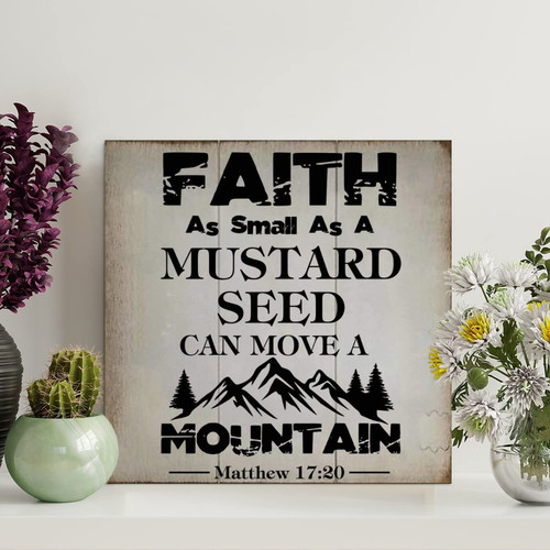 LITTLEGROVE SEEDS Rustic Wooden Pallet Sign Faith As Small As A Mustard Seed Wood Signs 12x12in Farmhouse Wooden Signs Family Wall Art Decor Wall Hanger for Living Room Bedroom New House Gift