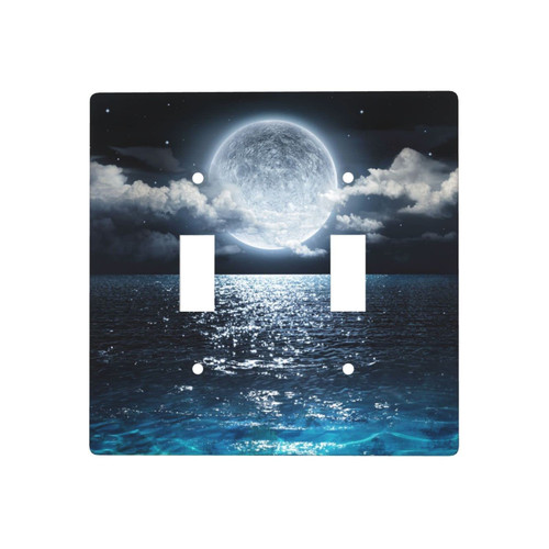 XRELZRS Moon Sea Ocean Light Switch Cover Decorative 2 Gang Wall Plate Double Toggle Wallplate Switchplate Decor Lightswitch Faceplate Standard Size