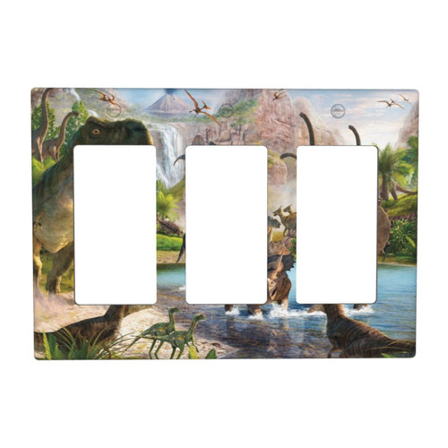 Dinosaur Rocker Light Switch Cover Decorative Triple Decorator Wall Plate 3 Gang Switch Plate Covers Electrical Faceplate 4.50 x 6.38 Inch
