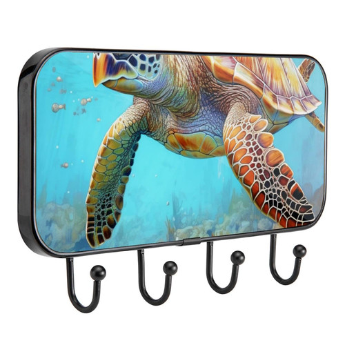 Dragon Sword Coat Rack Wall Mounted, 4 Tri Hooks for Hanging Coats,Wall Coat Hanger, Decorative Iron Hooks for Coat Hat Towel, Bathroom Kitchen (Sea Bottom Turtle)