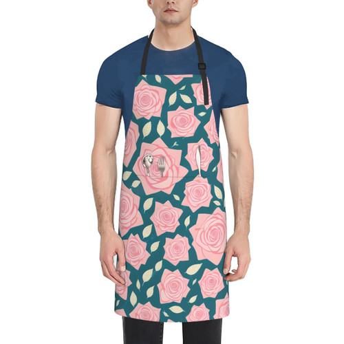 Flowers Printed Pattern Apron With Pockets Adjustable Neck Strap Apron For Women And Men Kitchen Cooking And Grill