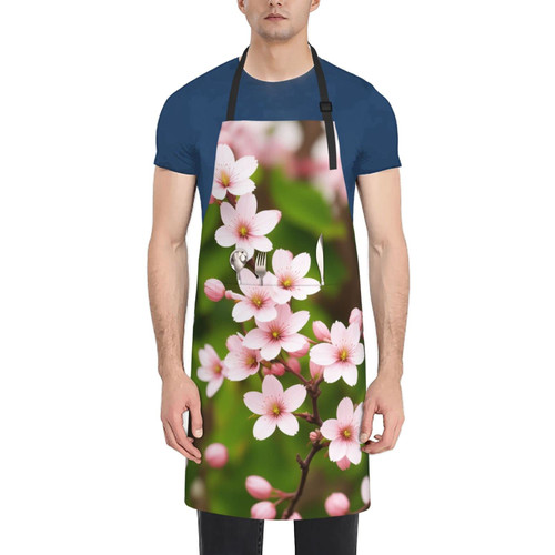 Flower Pattern Apron With Pockets Adjustable Neck Strap Apron For Women And Men Kitchen Cooking And Grill