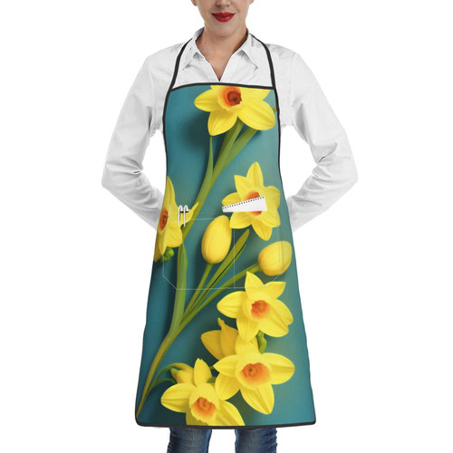 ALTEKO Narcissus Apron For Women Men Kitchen Cooking And Grill Apron With Pocket