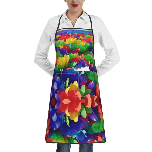 ALTEKO Colored Paper Flower Sea Apron For Women Men Kitchen Cooking And Grill Apron With Pocket