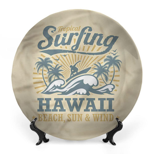 LIGUTARS Decorative Plates, Vintage Hawaii Print Ornament, Wind Surfing Waves, 6 Inch, Kitchen Wall Decor, Multicolor
