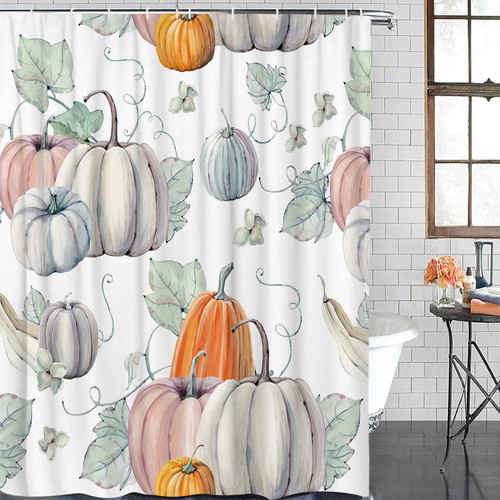 Arts Language Fall Showe Curtain Thanksgiving Farmhouse Pumpkins Shower Curtains for Kids/Boys/Girls Bathroom Decor Waterproof Polyester Fabric Shower Curtain with Hooks 72x72in