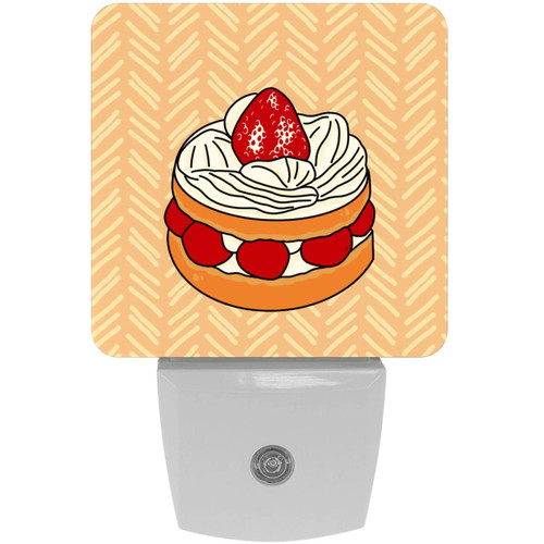 LLNSUPPLY 2 Pack Strawberry Cake LED Night Lights Plug into Wall with Dusk-to-Dawn Sensor for Kids Automatically Turn on and Off Night Light for Bedroom Hallway Kitchen and Stairs