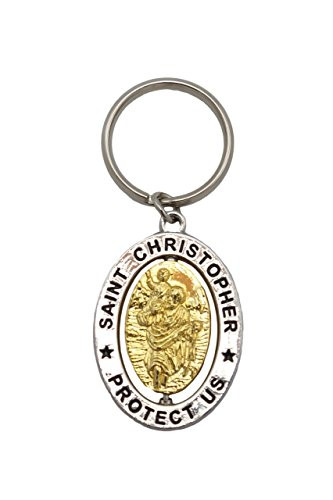 Saint Christopher Revolving Dual-Tone Key Ring/Chain with Prayer (PD018/Single Unit)