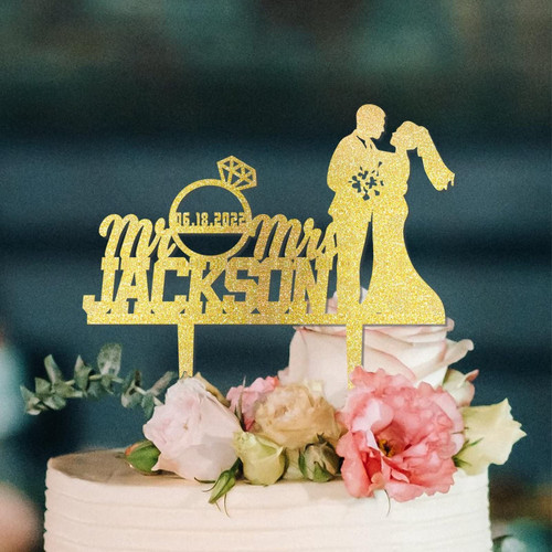 Mr And Mrs Cake Toppers Bride And Groom Embrace Silhouette Wedding Cake Toppers Funny Finally Customized Est Date Last Name Romantic Glitter Wood Couple Cake Topper For Engagement Couple Favors