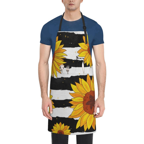 BONDIJ Apron with 2 Pockets for Women Men, Adjustable Neck garden Apron, Waterproof Stylish Sunflowers Bib Aprons for Chef Kitchen Cooking Bbq Grilling
