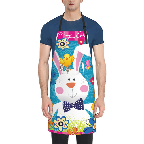 BONDIJ Apron with 2 Pockets for Women Men, Adjustable Neck garden Apron, Waterproof Happy Easter Holiday Bib Aprons for Chef Kitchen Cooking Bbq Grilling