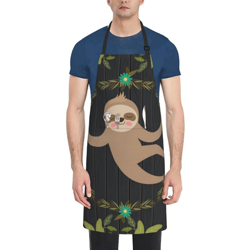 BONDIJ Apron with 2 Pockets for Women Men, Adjustable Neck garden Apron, Waterproof Sloth Bib Aprons for Chef Kitchen Cooking Bbq Grilling