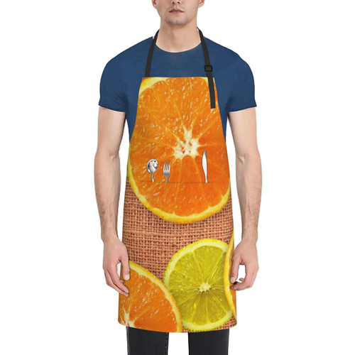 BONDIJ Apron with 2 Pockets for Women Men, Adjustable Neck garden Apron, Waterproof lemons and oranges Bib Aprons for Chef Kitchen Cooking Bbq Grilling