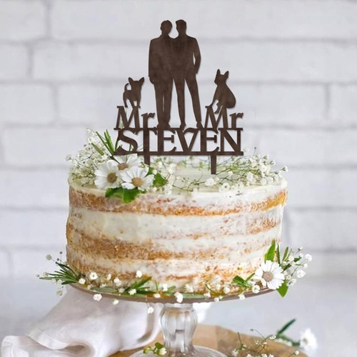 Mr & Mr Gay Couple Wedding Cake Topper, Gay Couple Wedding Rustic Cake Decor, Engagement Anniversary Party Decoration Cake Supplies Gift For Gay Couple