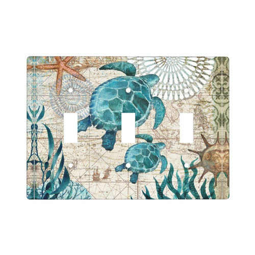 Sea Turtle Triple Toggle Light Switch Cover Decorative Wall Plate Cover Switch Plate for Home Office Decor Polycarbonate Thermoplastic 3 Gang