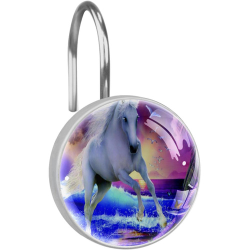 1pcs Shower Curtain Hooks Stainless Steel Rust Proof Shower Curtain Hooks Rings for Bathroom Curtains Rods Unicorn