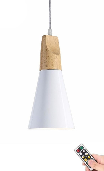 Indoor Battery Operated Pendant Light Fixture,1 Pack Modern Non Hardwired Ceiling Hanging Lamp with Remote,White Small Wireless Pendant Lighting for Kitchen Island Coffee Bar Cafe Sink Dining Room
