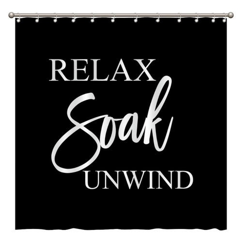Rimego Shower Curtains with Quotes Relax Soak Unwind Waterproof Shower Curtain for Bathtub Home Bathroom, 12 Hooks, 72" X 72"