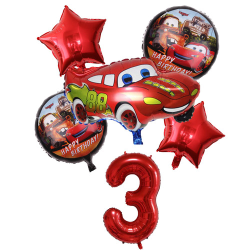 ALY 6PCS Lightning McQueen Cars Foil Balloons Bouquet For Kids 3rd Birthday Car Theme Party Decorations (Cars 3rd Birthday)