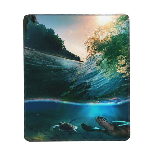 Palm Trees and Sea Turtles Diving Underwater Printed Computer Mouse Pad Desk Pad Waterproof Mousepad Square Mouse Mat Laptop Desk Writing Mat for Office Home 7.9 x 9.5 in
