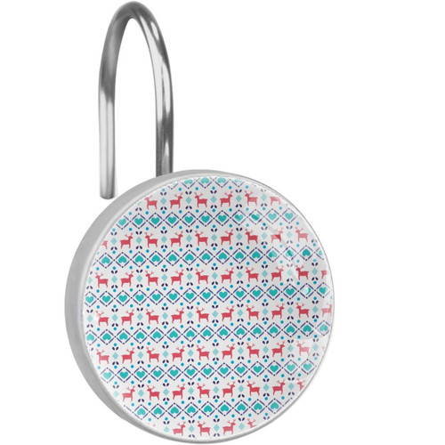 Shower Curtain Hooks Round Crystal Glass, Set of 12 Shower Curtain Rings - Shower Hooks for Curtain Shower Rings, Raindeer & Heart Pattern