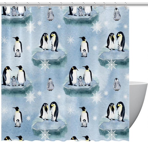 VAPOKF Shower Curtain for Bathroom Decor, Penguin Family on Iceberg with Snowflake Waterproof Polyester Fabric Bath Curtain Set with 12 Hooks - 60x72 Inches