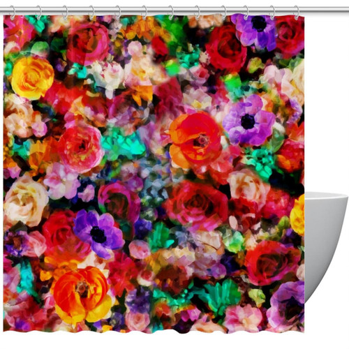 VAPOKF Shower Curtain for Bathroom Decor, Colorful Flowers Waterproof Polyester Fabric Bath Curtain Set with 12 Hooks - 72x72 Inches