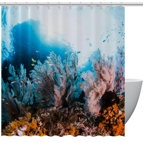 VAPOKF Shower Curtain for Bathroom Decor, Coral and Fish Waterproof Polyester Fabric Bath Curtain Set with 12 Hooks - 72x72 Inches