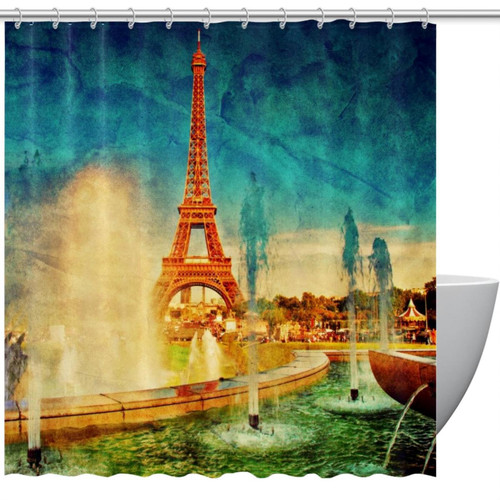 VAPOKF Shower Curtain for Bathroom Decor, Paris Eiffel Tower Waterproof Polyester Fabric Bath Curtain Set with 12 Hooks - 60x72 Inches