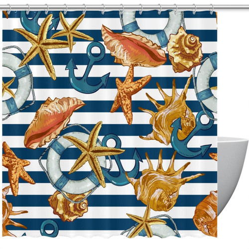 VAPOKF Shower Curtain for Bathroom Decor, Anchor Waterproof Polyester Fabric Bath Curtain Set with 12 Hooks - 60x72 Inches