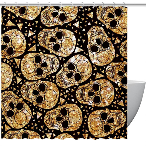 VAPOKF Shower Curtain for Bathroom Decor, Golden Skull Waterproof Polyester Fabric Bath Curtain Set with 12 Hooks - 72x72 Inches