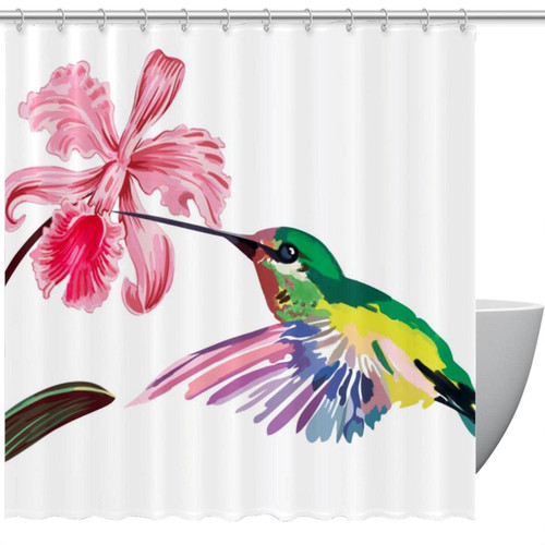 VAPOKF Shower Curtain for Bathroom Decor, Hummingbird and Flower Waterproof Polyester Fabric Bath Curtain Set with 12 Hooks - 72x72 Inches