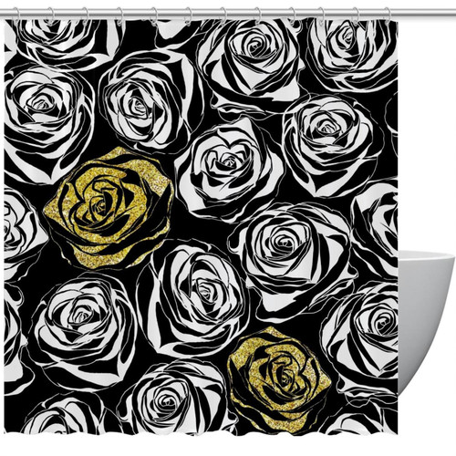 VAPOKF Shower Curtain for Bathroom Decor, Glitter Rose with Black Rose Waterproof Polyester Fabric Bath Curtain Set with 12 Hooks - 72x72 Inches VAPOKF Shower Curtain for Bathroom Decor, Glitter Rose with Black Rose Waterproof Polyester Fabric Bath Curtain Set with 12 Hooks - 72x72 Inches