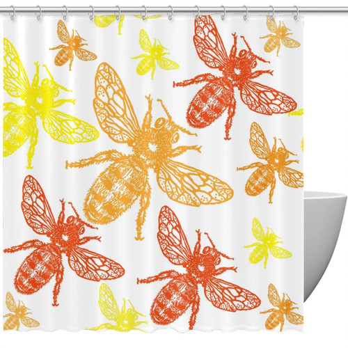 VAPOKF Shower Curtain for Bathroom Decor, Colored Engraved Bee Waterproof Polyester Fabric Bath Curtain Set with 12 Hooks - 72x72 Inches
